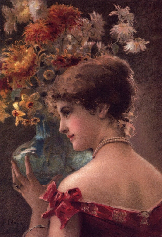 Anon - Victorian picture, Woman with Flowers from the 1880s | Dimensions 5040 x 7350 pixels
