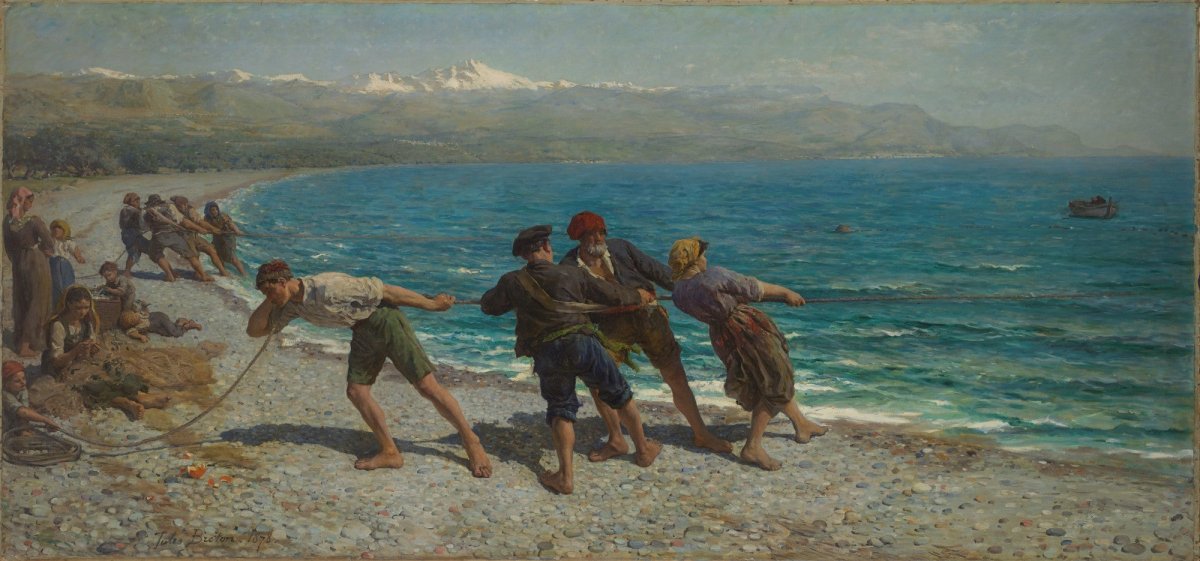 Jules Breton - Fishermen at Menton 1878 | Dimensions 10000 x 4674 pixels