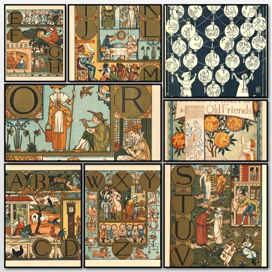 Alphabet of Old Friends 1874 - Walter Crane - 8 images | A snapshot of the images