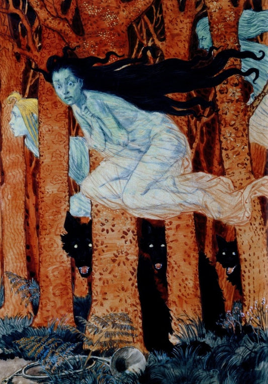Eugène Grasset (1841-1917) - Three Woman and Three Wolves | Dimensions 5556 x 7944 pixels