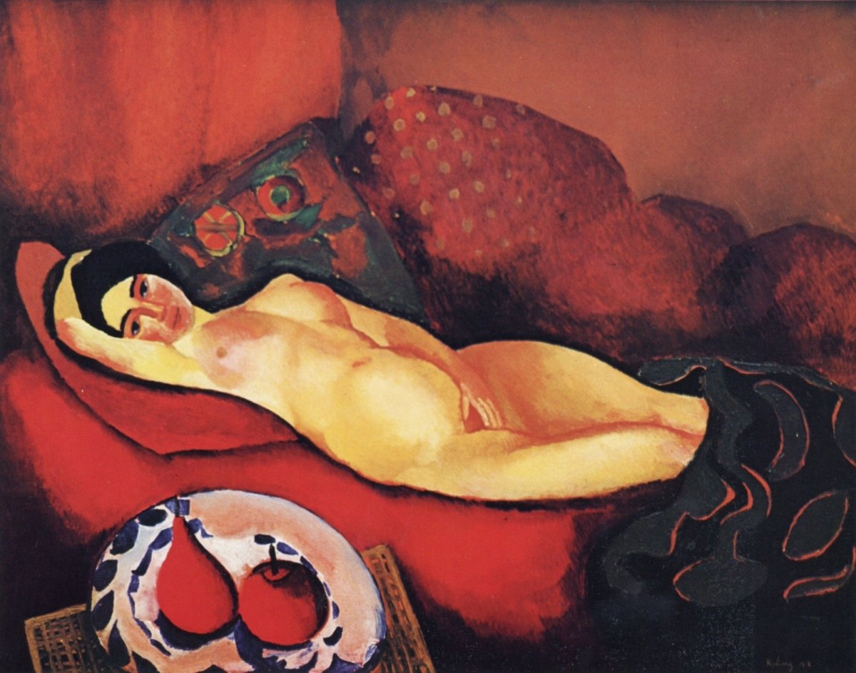 Moïse Kisling - Nude on a Red Couch 1918 | Dimensions 4968 x 3906 pixels