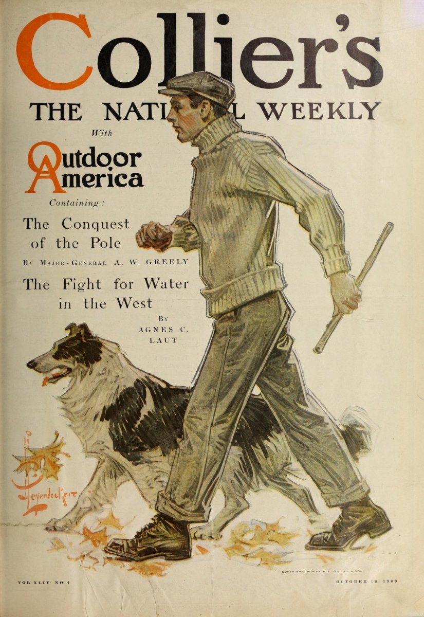 Joseph C. Leyendecker - Collier's 1909 - Man with dog cover | Dimensions 3440 x 5005 pixels