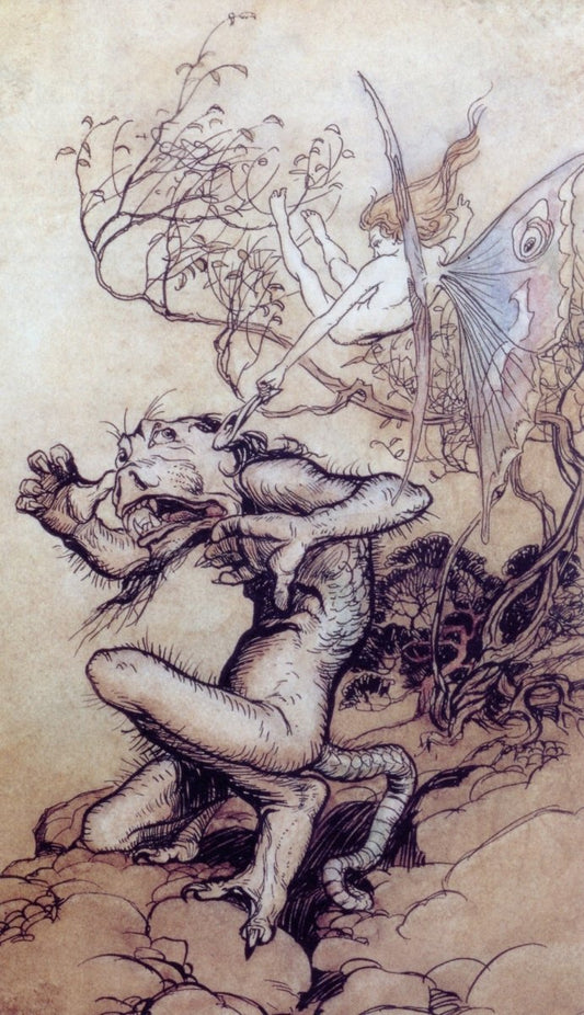 Arthur Rackham (1867-1939) - Ariel pinching Caliban 1909 | Dimensions 4128 x 7164 pixels