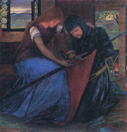 Lizzie Siddal - Lady Affixing a Pennon to a Knight's Spear | Dimension 5220 x 5410 pixels