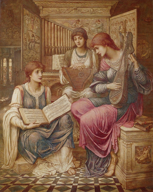 John Melhuish Strudwick - The Gentle Music of a Bygone Day 1890 | Dimensions 4610 x 5790 pixels