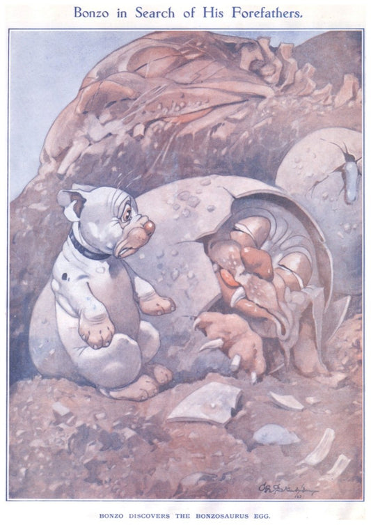 George Studdy - Bonzo in search of Forefathers, Sketch 1927 | Dimensions 4578 x 6480 pixels