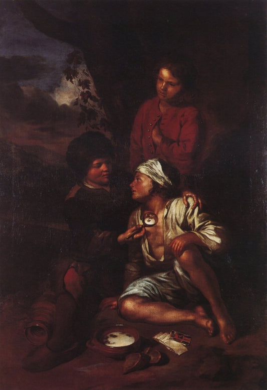 Pedro Nunez de Villavicencio - Two Boys Feeding a Poor Boy | Dimensions 3798 x 5535 pixels