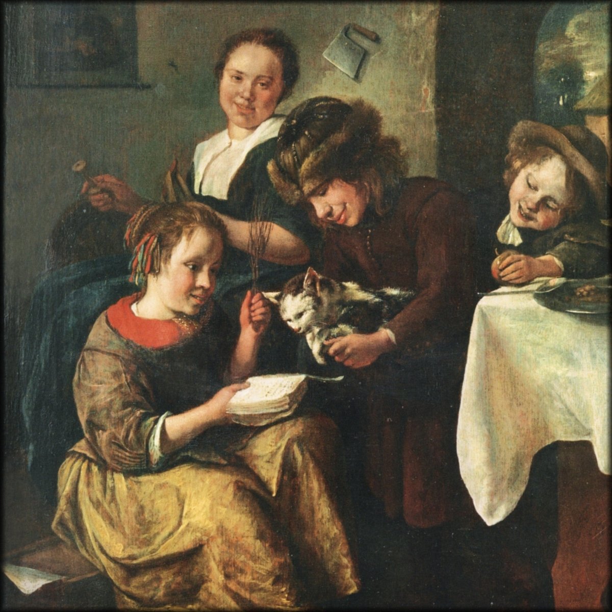 Jan Steen (1626-1679) - Children teaching the cat to read c.1626-1679